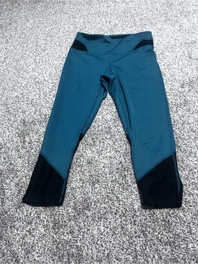 Zella Teal Blue Mesh Panel Cropped Leggings Women’s Medium Athletic Yoga